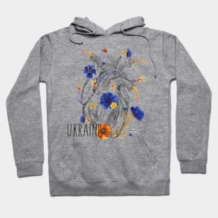 Ukraine. anatomical heart with watercolor flowers Hoodie